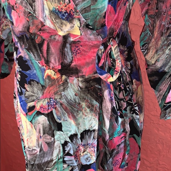 🌼Vintage Multicolor Marble Floral Ruffle Side Tie Pencil Dress - Picture 9 of 12